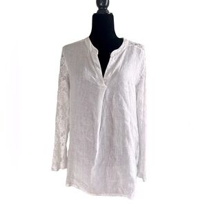 Lungo L’Arno 100% Italian Linen Bohemian White Lace Detail Top